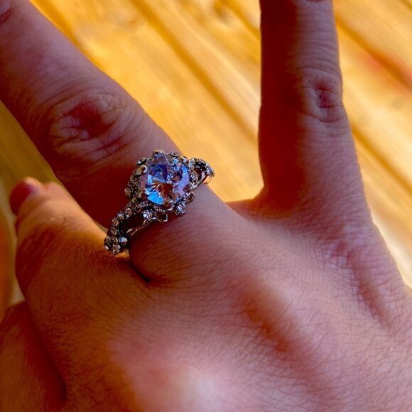 Silver Diamond Engagement Ring - Picture 1 of 3